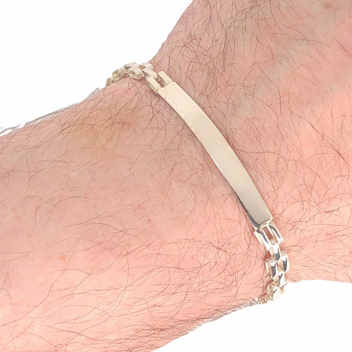 Pulsera Hombre Mujer Plata 925 Con Grabado (p708) Diámetro 21cm