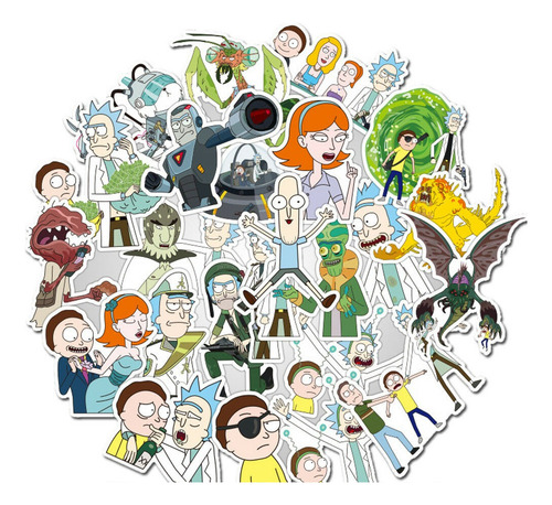 Pack 20 Calcomanías Stickers Vinilo Termo Rick Y Morty Usa