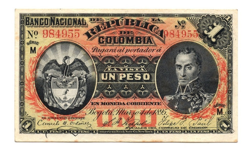 Banco Nacional 1 Peso 1895 Serie M