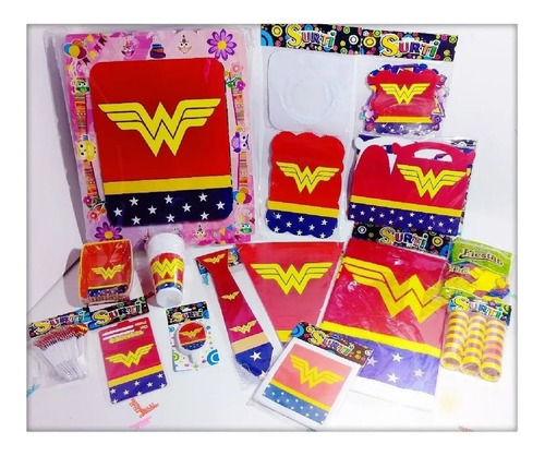 Kit Decoración Infantil Mujer Maravilla 24 Invitados Niños