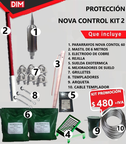 Imagen 7 de 10 de Kits Con Pararrayos Ionizante Nova Captor 30. 35m De Radio