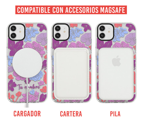 Funda Para iPhone Magsafe Mujer Flores Colores Con Nombre