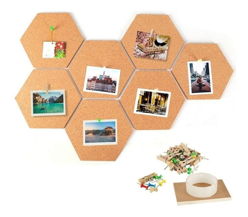 Kit X5 Planchas De Corcho Hexagonales + Cinta Bifaz Espumada