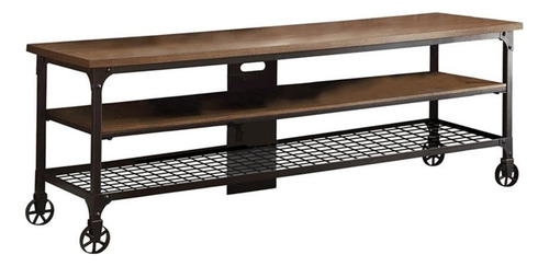 Soporte De Tv Estilo Cabaña Con Estantes Y Marco Negro