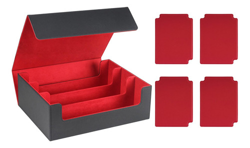 Caja Organizadora De Baraja De Cartas Negro Forrado En Rojo.