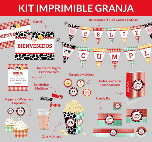 Cumpleaños Candy Bar - Granja - Kit Imprimible Personalizado