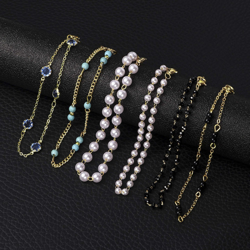 Softones 12 Pulseras De Tobillo Con Cuentas Pequeñas De Oro