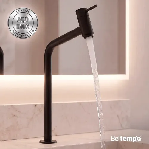 Torneira Banheiro Lavabo Bica Alta Bancada Inox Preto Fosco Link 45 Beltempo