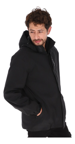 Chamarra Para Hombre Lisa Rompevientos Negra Con Gorro Moda