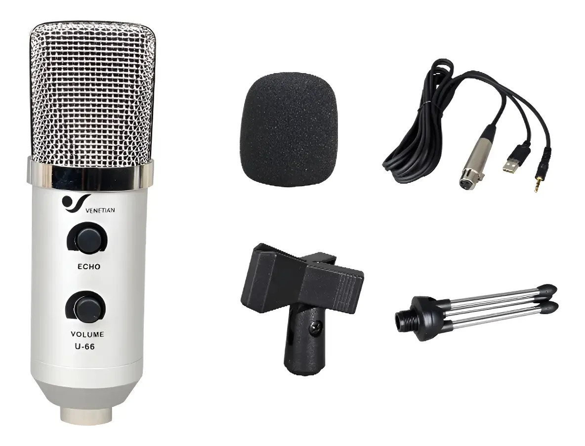 Venetian U-66 Kit Microfono Condensador Xlr A Usb/miniplug Color U-66 Sl Plateado