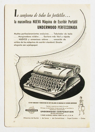 Publicidad Antigua Mexicana De Maquinas Underwood, De 1952
