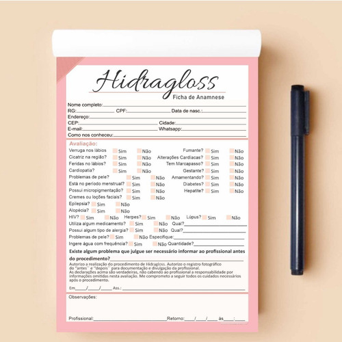 Imagem 4 de 6 de Kit Ficha Anamnese Hidragloss E Cuidados Pós Procedimentos