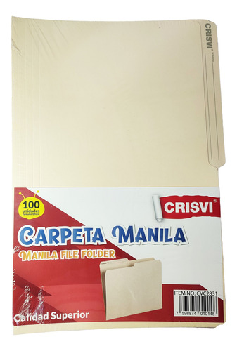 Carpetas Manila Oficio Crisvi Paquete De 100 Unidades