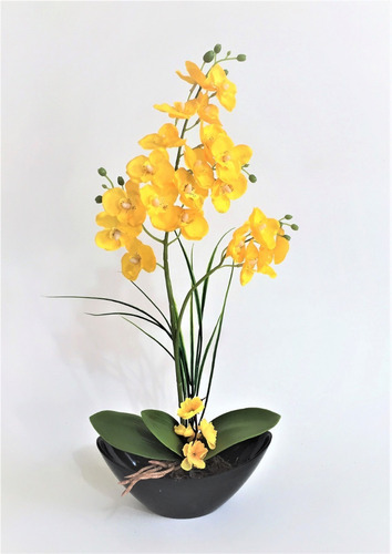 Arranjo Orquídeas Amarelas Artificiais De Seda 50 Cm | Parcelamento sem  juros