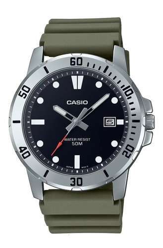 Reloj Casio Casual Mtp-vd01-3ev Hombre Correa Resina Verde Color del bisel Plateado Color del fondo Negro