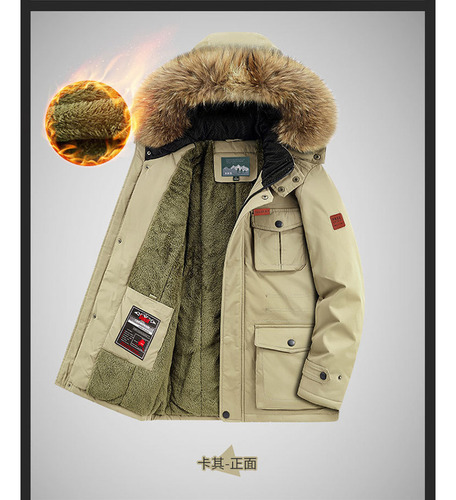 Abrigo Algodón Con Cuello Pelo Felpa Invierno Para Hombre