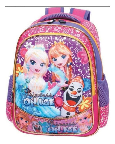 Mochila Costas Princess On Ice Frozen Vozz Pequena Escolar Cor Roxa