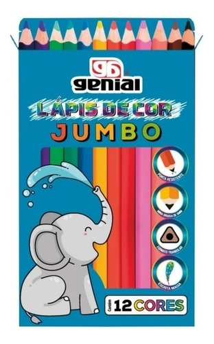 Lapis De Cor 12 Cores Jumbo Resistente Genial