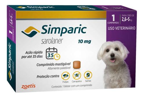 Antipulgas Simparic 1 Comp. - 2,6 A 5kg | Zoetis