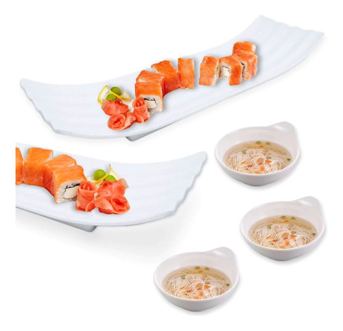 Kit Prato Para Sushi Buffet Comida Japonesa + 3 Molheiras