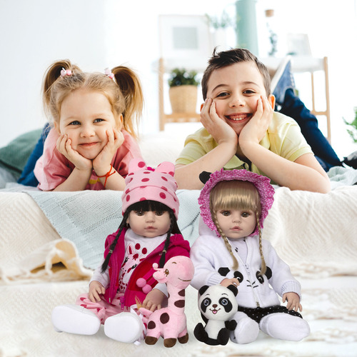 Bebê Reborn Realista Gêmeas Girafinha Morena Pandinha Loira