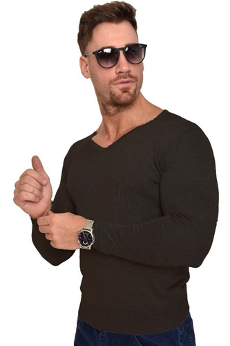 Imagen 2 de 5 de Sweater De Hilo Hombre Escote V Liso