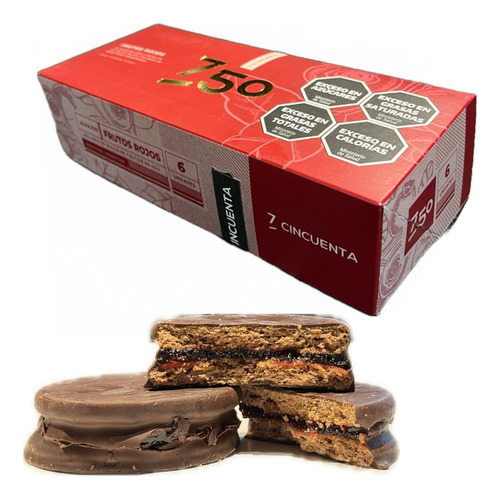 Alfajor 7cincuenta 750 Frutos Rojos C/baño Chocolate 6u