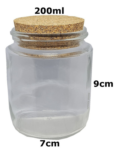 Imagem 2 de 2 de 6 Potes Vidro Tampa Rolha Cortiça 200ml Tempero Condimento