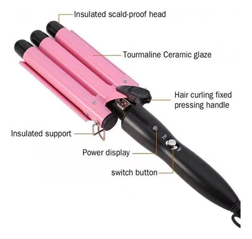 Waflera Triple Rizadora De Cabello Ondas Playeras Rosa