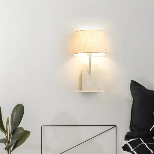 Luminaria Aplique Pared Con Conector Usb Blanco + Lampara