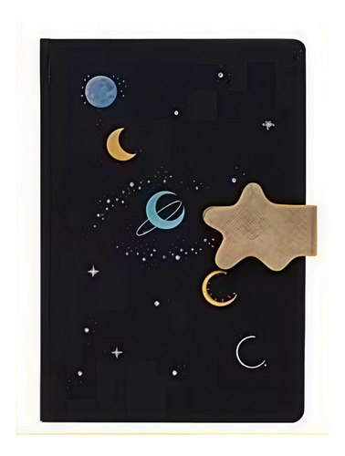 Libreta 100 H Negras Universo Estrellas Broche Magnético Etapas Luna