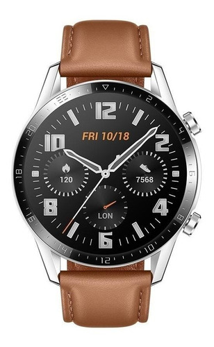 Imagen 1 de 4 de Huawei Watch GT 2 Classic 1.39" caja 46mm de metal y plástico stainless steel malla pebble brown de cuero LTN-B19