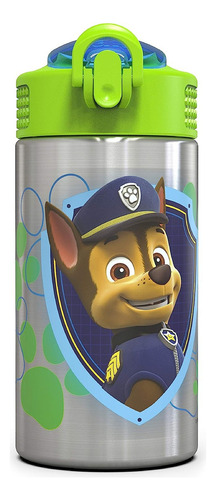 Zak Paw Patrol Botella De Agua Acero Inoxidable Popote 15oz Color Plata Verde