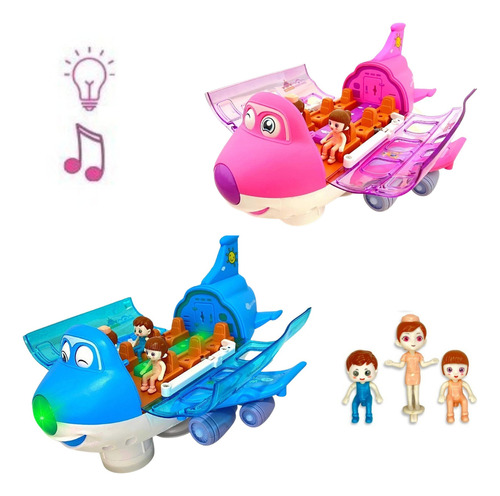 Avião De Brinquedo Bate E Volta Musical Gira 360 Com Som Luz Cor Rosa