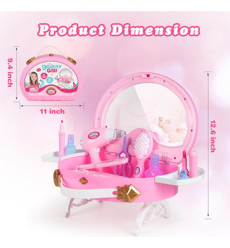 Maquillaje Portátil Para Niñas De 3-7 Años Con Espejo