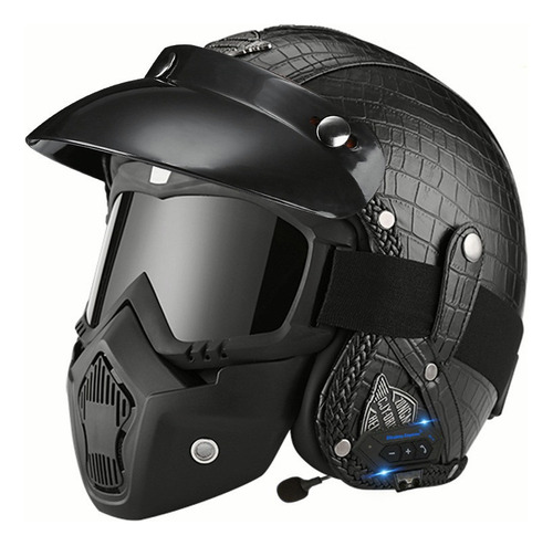 Casco De Moto Retro De Piel Con Bluetooth, 7 Modelos