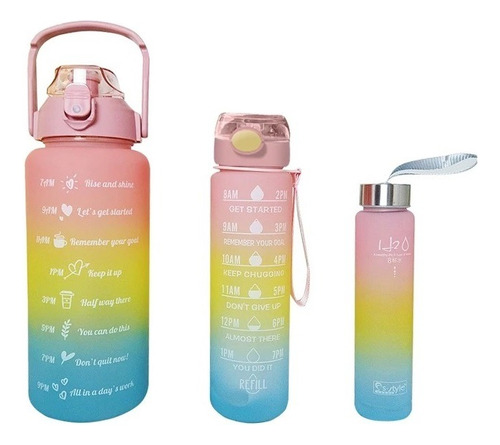 Kit 3 Botellas De Agua Motivacionales 2l 900ml 300ml En Clic