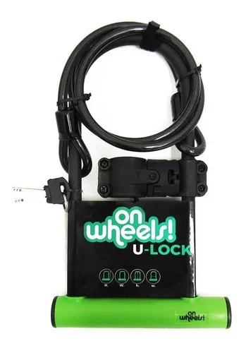 Candado U-lock Onwheels! Largo Con Piola Y Soporte Verde
