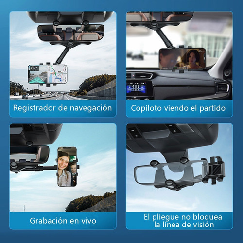 Imagen 4 de 9 de Soporte Celular Auto Porta Espejo Retrovisor Girar 360 Grado