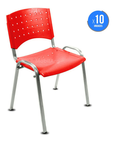 Imagen 3 de 8 de Silla Apilable Plastica Fija 4 Patas Acero Caño Metalizado Gris Pack X10 Unidades C/garantia - Cuotas