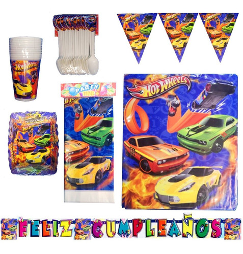 Kit Decoración Infantil Hot Wheels 12 Invitados Niños Fiesta