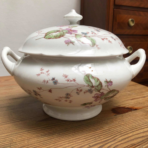 Antigua Sopera Porcelana Italiana Ginori Avería En Tapa