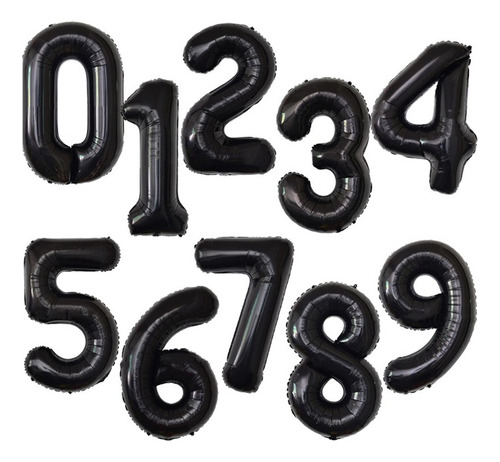 Globos De Número Individual 83cm Negro - Fiesta Cumpleaños