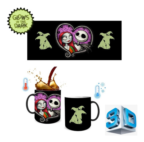 Taza Mágica 3d - Brilla En La Oscuridad - Jack Negro Mate