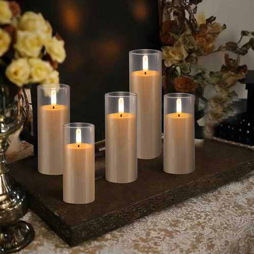 5pz Recargable Velas Led Parpadeantes Sin Llama Con Vidrio
