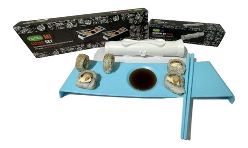 Kit 2 Bandejas Palillos + Maquina Sushi Caja Regalo Rolls