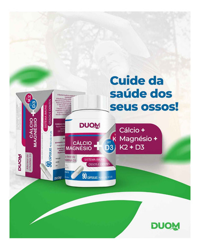 Cálcio + Magnésio + Vitaminas K2 E D3 Com 90 Cápsulas Duom