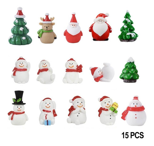 Mini Figuras Resina Navideñas Adornos Decoracion 15 Piezas