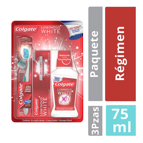 Kit Colgate de Cepillo + Pasta + Enjuague Luminous White