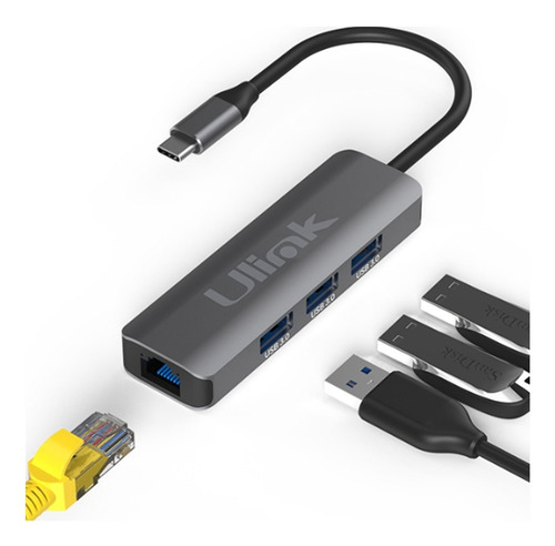 Adaptador Usb-c A Rj45 (lan) Con 3 Puertos Usb 3.0 Hub
